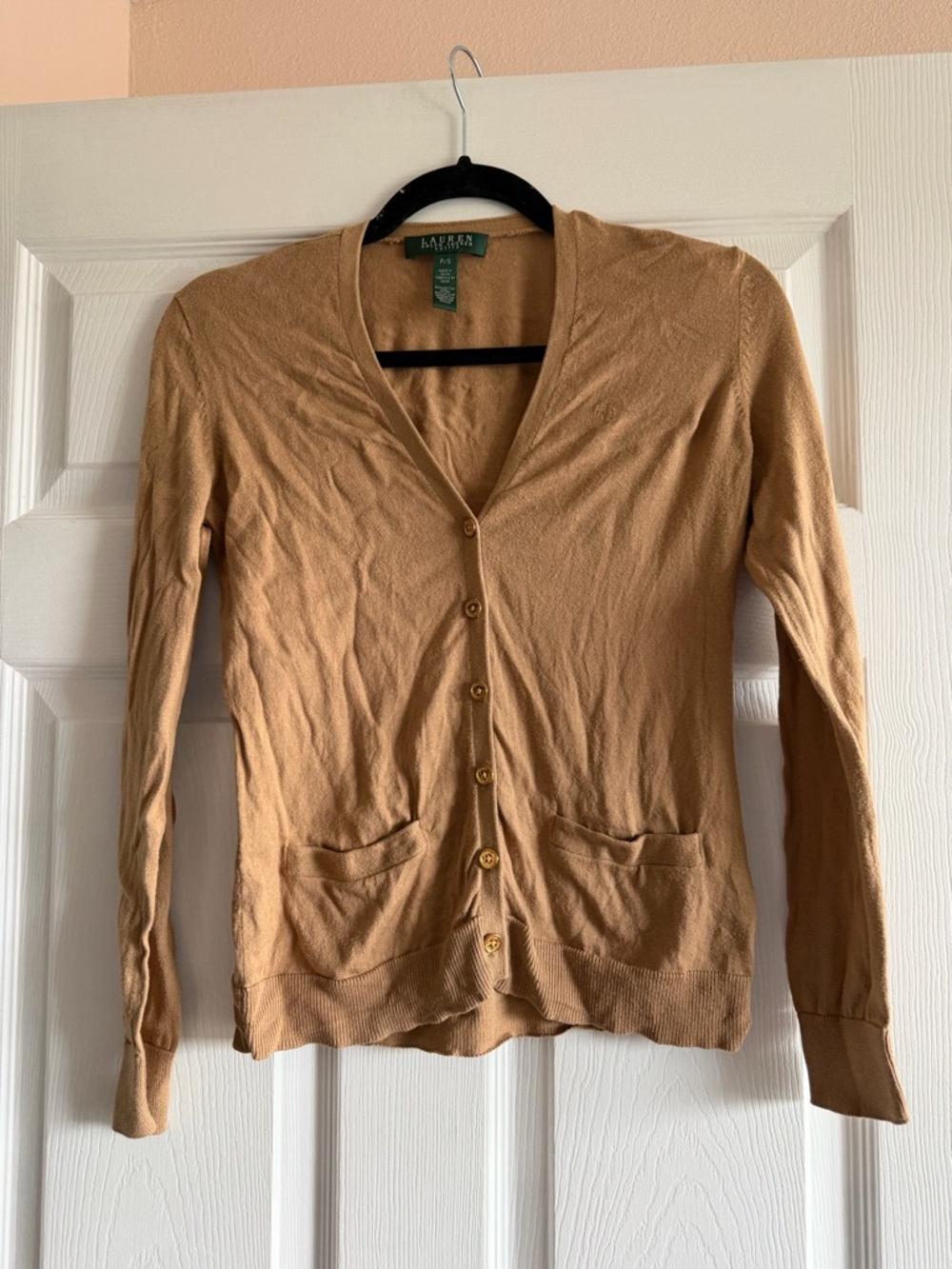 Ralph Lauren Camel Button-Front V-Neck Cardigan